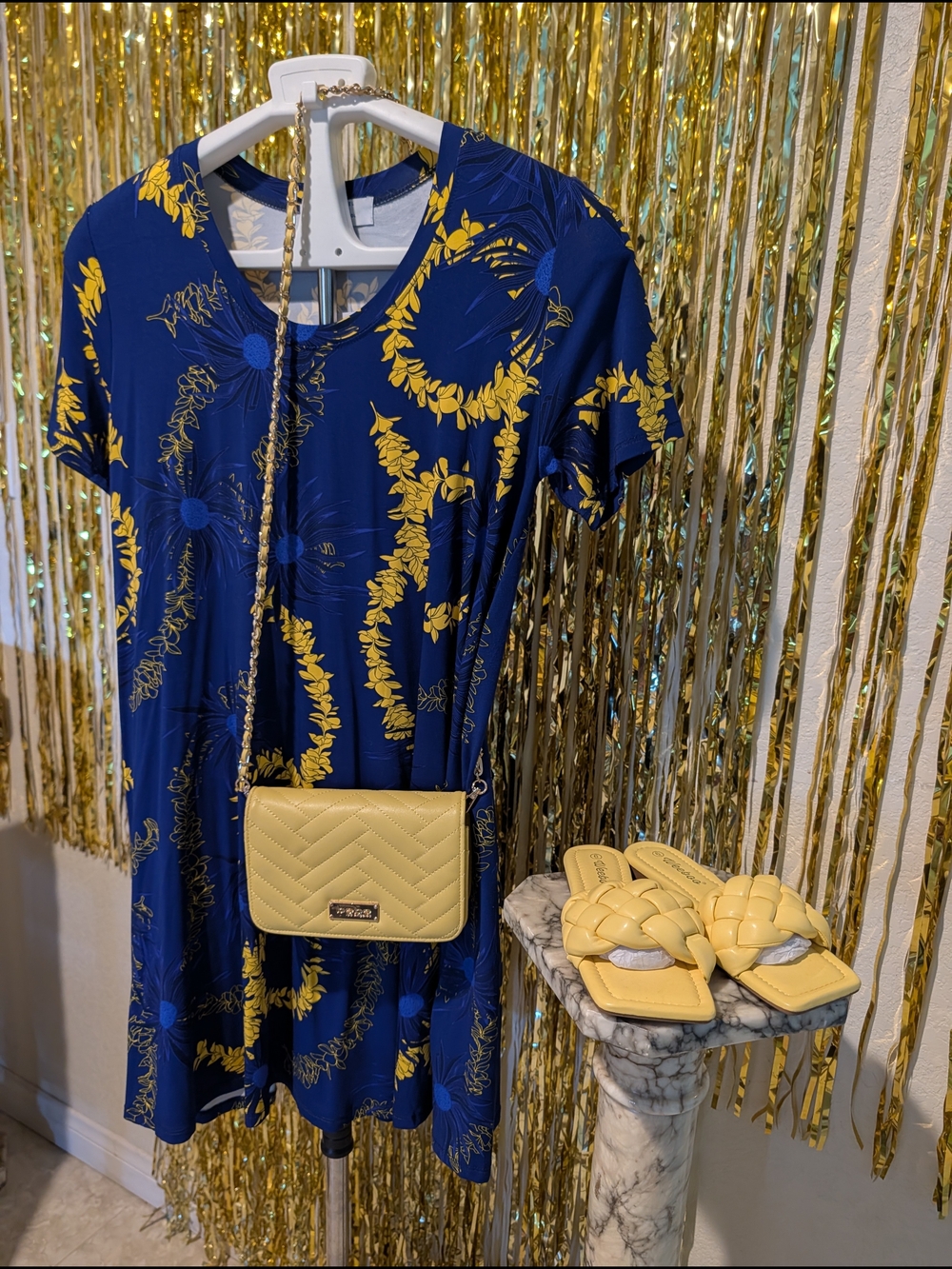🔥Fighting Eel x Punahou Navy Yellow Floral Swing Dress, Size L - Picture 5 of 8